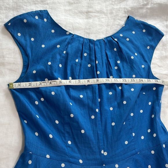 Boden Cap Sleeve Blue Polka Dot Dress- size 6 Long- EUC - Picture 12 of 13
